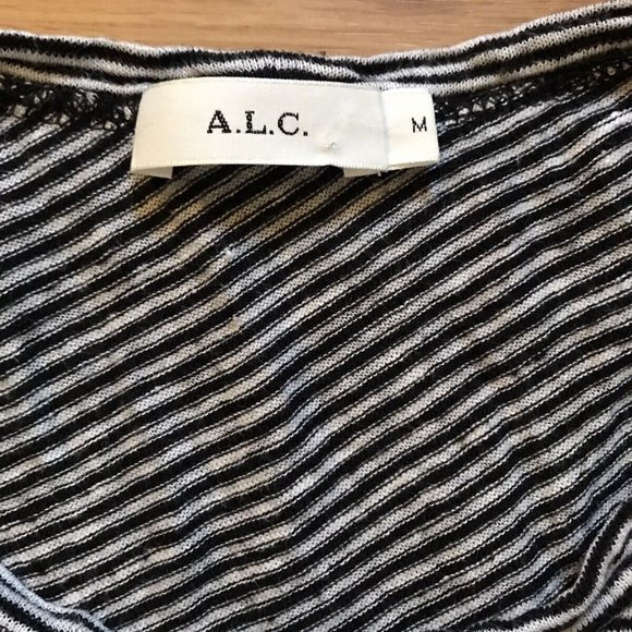 A.L.C. Striped Linen Open Back Tee Black White Size M - Picture 3 of 7